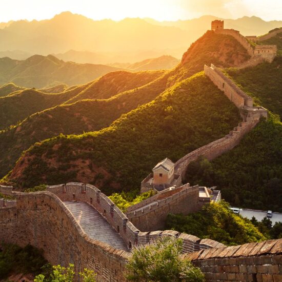 Great wall under sunshine during sunset