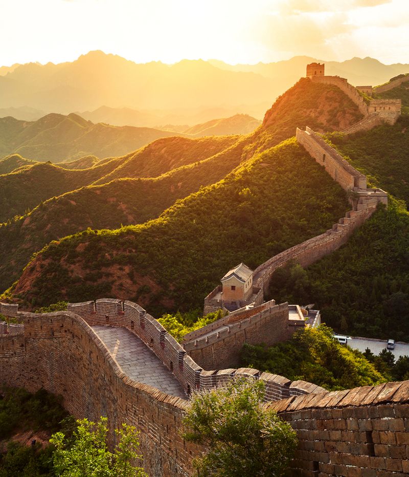 Great wall under sunshine during sunset