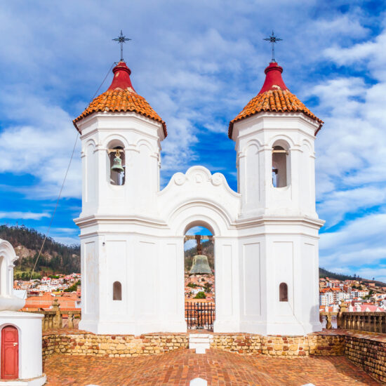 Bell tower and kupola of San Felipe Neri Monastery at Sucre, Bolivia