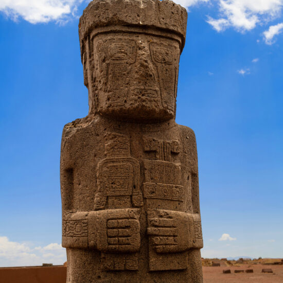 Pre columbian statue in Tiwanaku, Bolivia