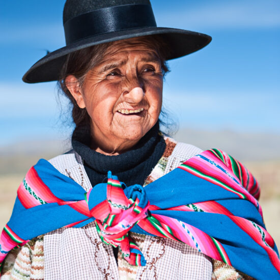 Bolivian woman in national clothing near Oruro, Bolivia