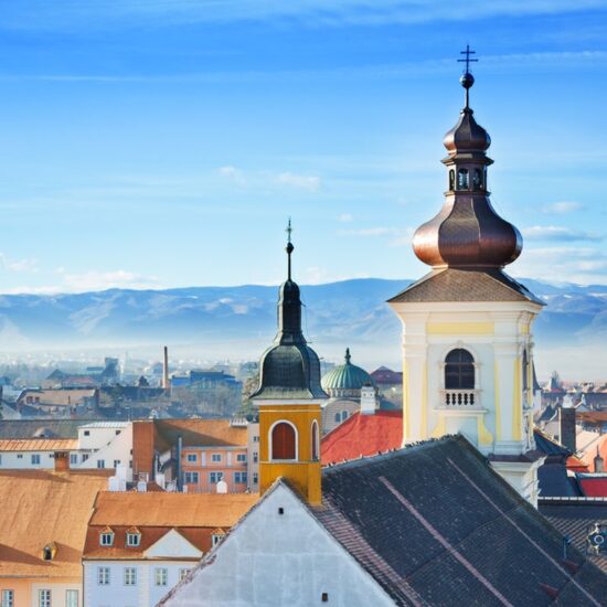 Roman Catholic Church and old town in Sibiu