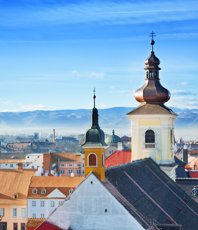 Roman Catholic Church and old town in Sibiu