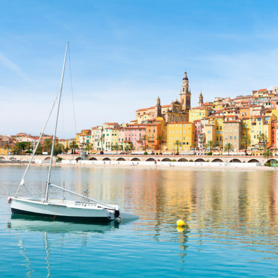 beautiful view on Menton town on french riviera, cote d'azur, south France