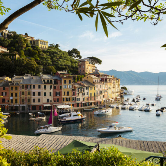 Panorama of marina bay in Portofino village, Liguria, Italy