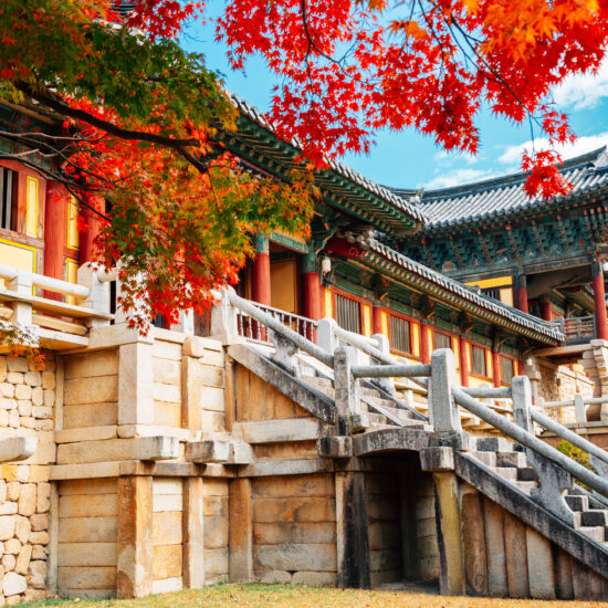 Bulguksa temple with autumn leaves in Gyeongju, Korea