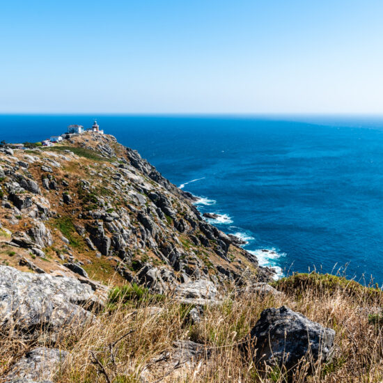 View of Cape Finisterre Lighthouse in Galicia, Spain