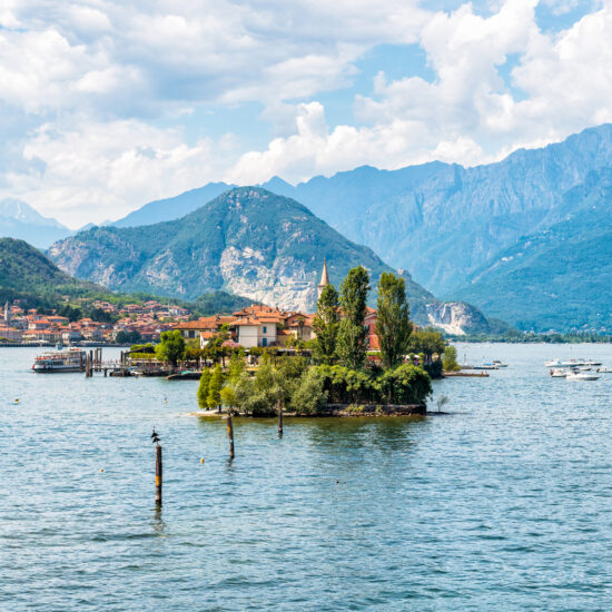 Landscape of lake Maggiore with Fishermen Island. Stresa, Italy