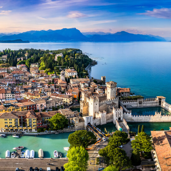 old town and port of Sirmione in italy