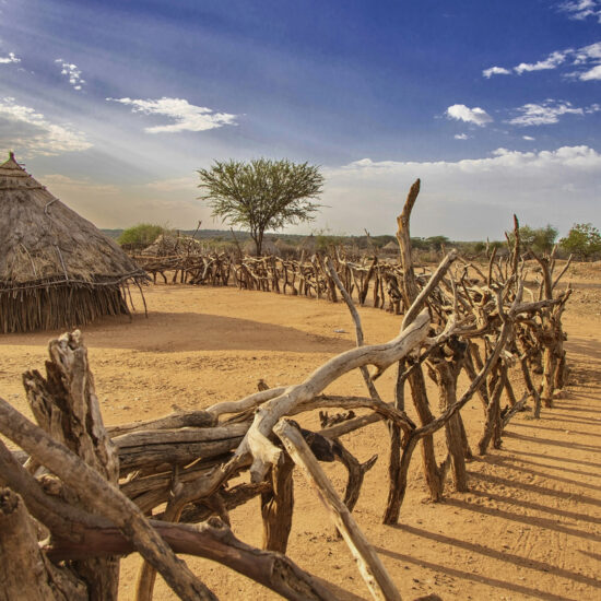 Traditional houses of Hamar Village in Omo Valley, South Ethiopia