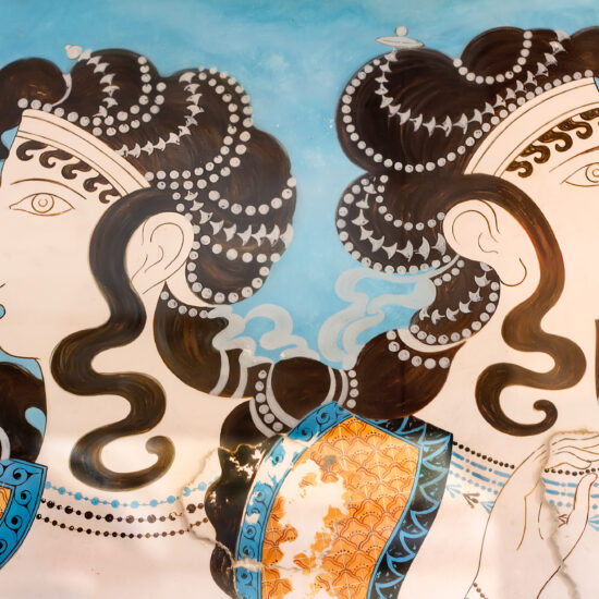 A fragment of ancient wall paintings. The Palace of Knossos, Crete, Greece.