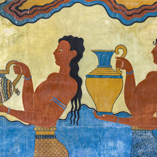 Fragment of the Procession Fresco at Knossos Palace in Heraklion, Crete, Greece