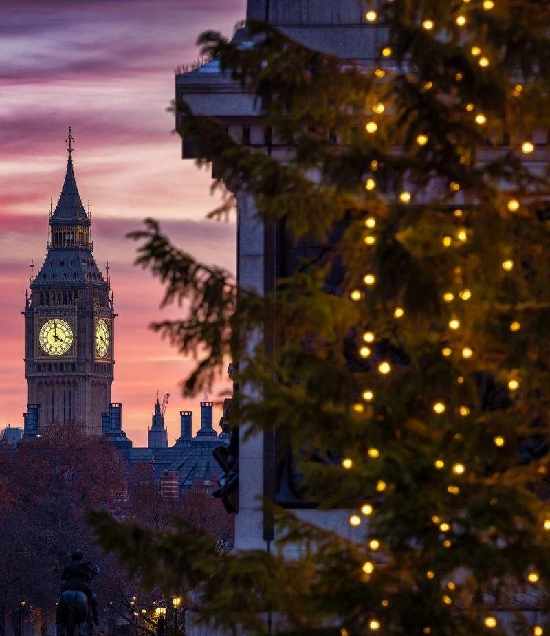 Beautiful sunset view of the Big Ben Clocktower in London during winter time