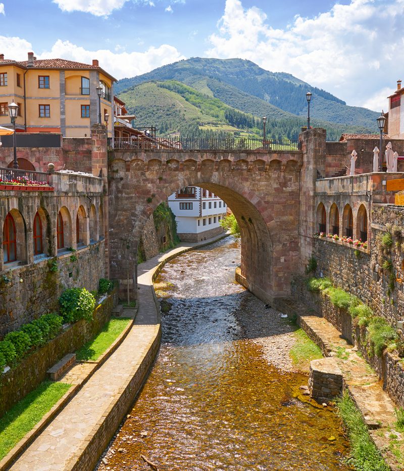 Potes river Quiviesa Deva a Cantabria village Spain