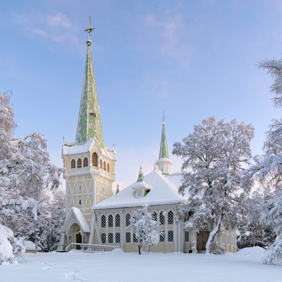 Jokkmokk New Church in winter, Sweden