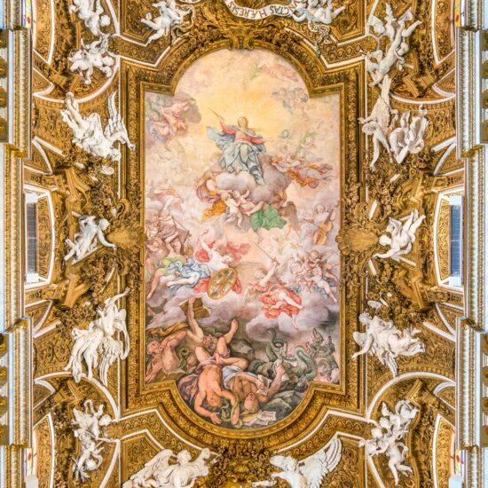 Frescoed vault by Giovanni Domenico Cerrini in the Church of Santa Maria della Vittoria in Rome, Italy.