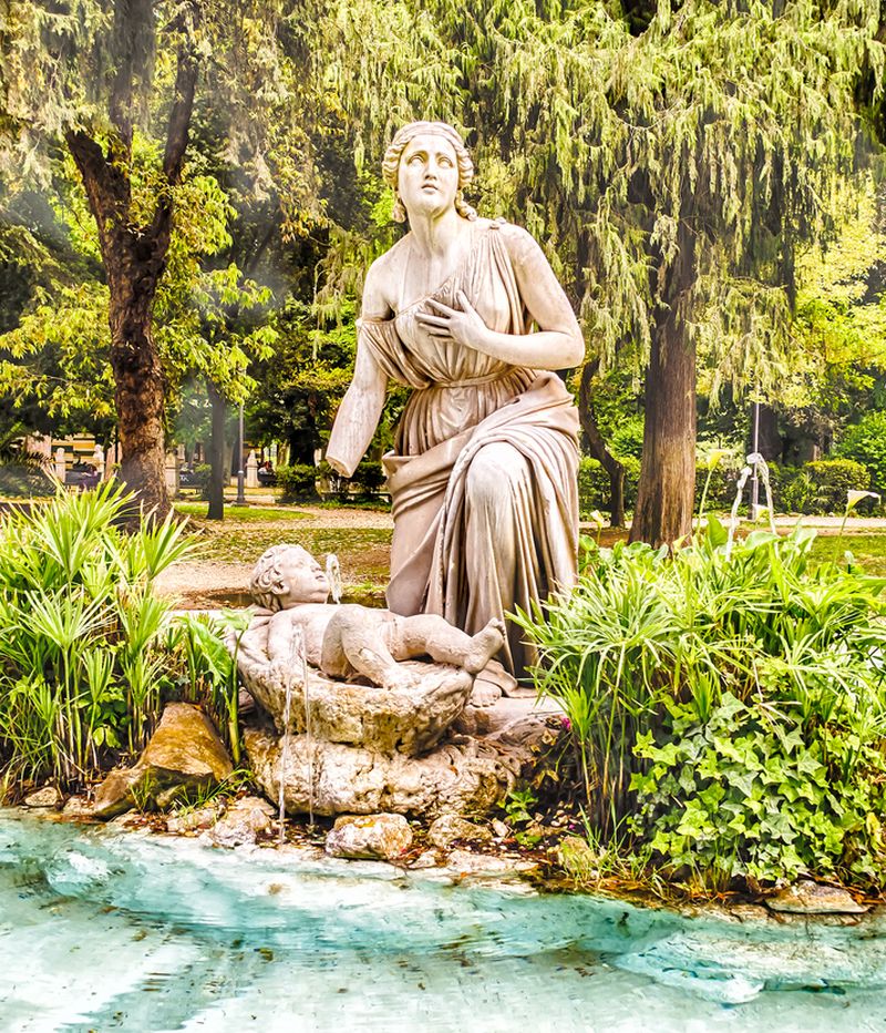 Classical Fountain in Villa Borghese Park, Rome