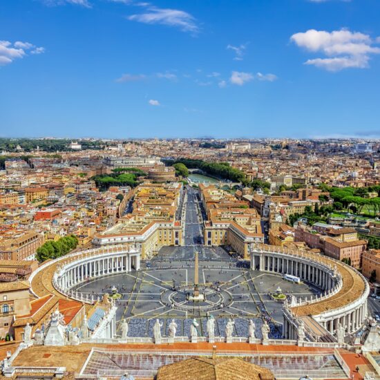 View on St Peter's Square in Vatican from the Papal Basilica of St Peter's