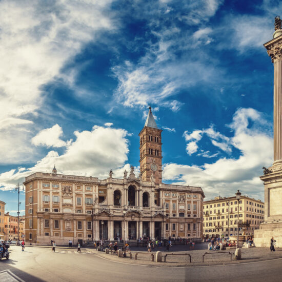 Facade of the Basilica Santa Maria Maggiore facing the Piazza