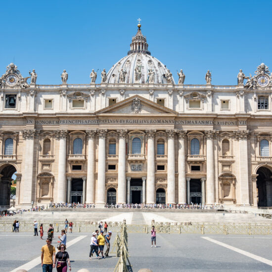 St. Peter's Square and St. Peter's Basilica in Vatican City. Rome, Italy.