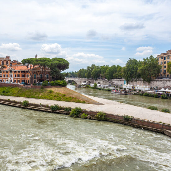 Tiberina Island (Isola Tiberina) on the river Tiber in Rome, Italy