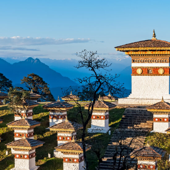 Sunset on Dochula Pass with Himalaya in background Bhutan