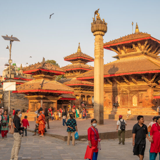 Group of people visiting Kathmandu Durbar Square during Dashain festival.