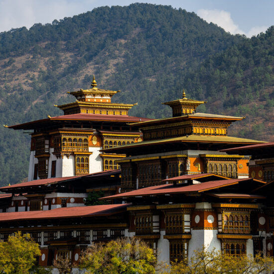 Punakha Dzong with mountain backdrop