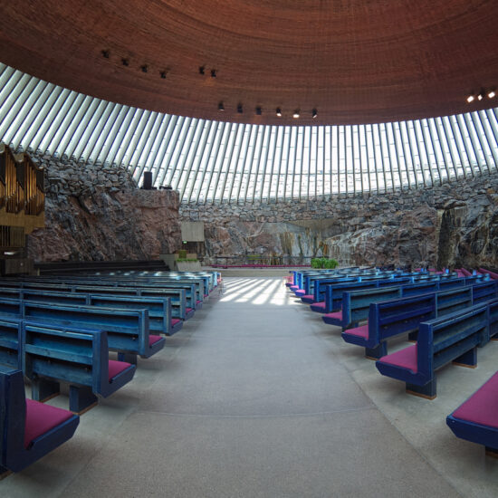 Interior of the Temppeliaukio Church in Helsinki, Finland