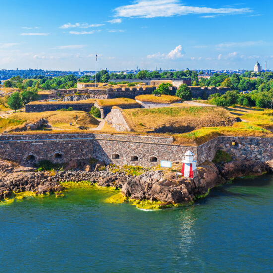 An aerial view of Suomenlinna Fortress in Helsinki, Finland