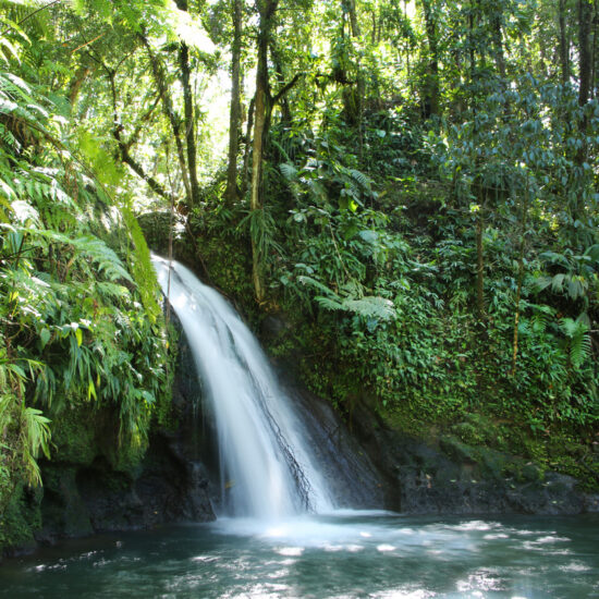 Crayfish Waterfall or La Cascade aux Ecrevisses, Guadeloupe National Park, Guadeloupe, French West Indies, Caribbean.