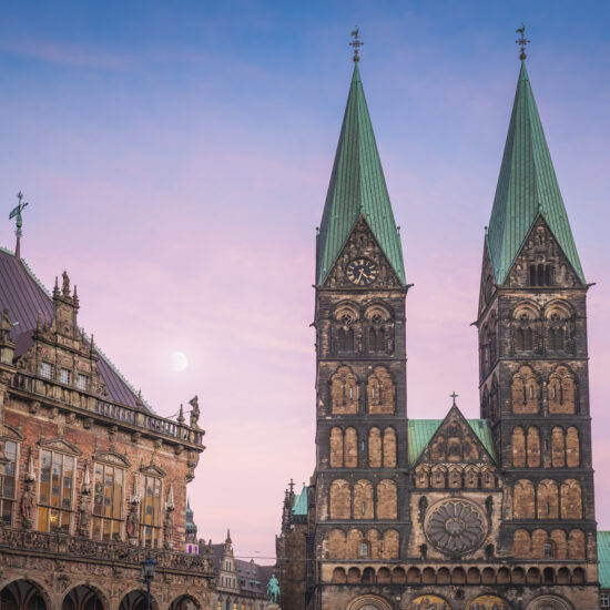Bremen Cathedral and Old Town Hall at sunset Bremen, Germany