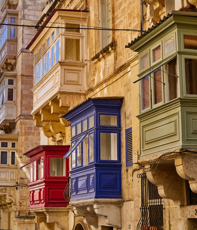 Colorful balconies in Valletta, Malta