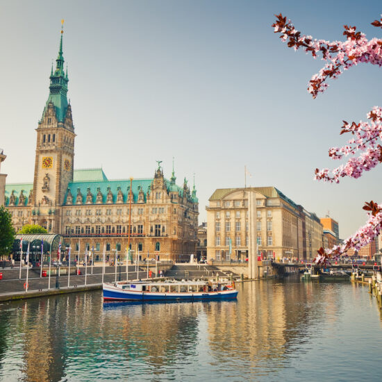 View on Hamburg townhall at spring