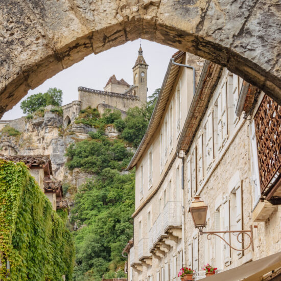 View from the medieval gate over Rocamadour village France