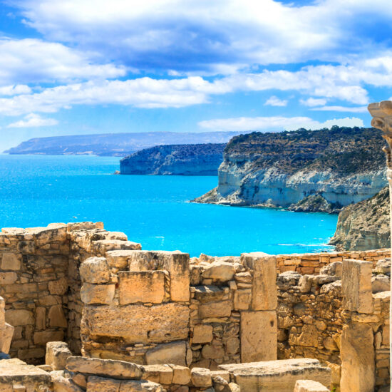 Ancient temples and turquoise sea of Cyprus island