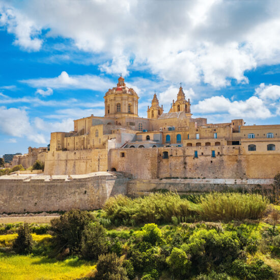 Mdina city old capital of Malta. Sunny day, nature landscape