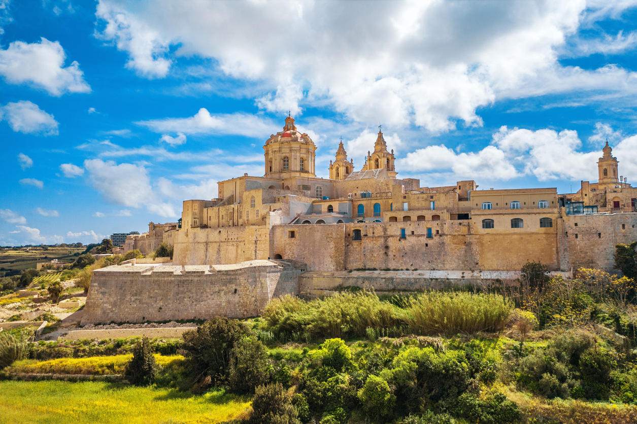 Mdina city old capital of Malta. Sunny day, nature landscape