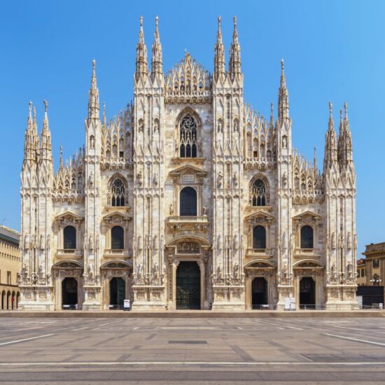 Milan Italy, city skyline at Milano Duomo Cathedral empty nobody