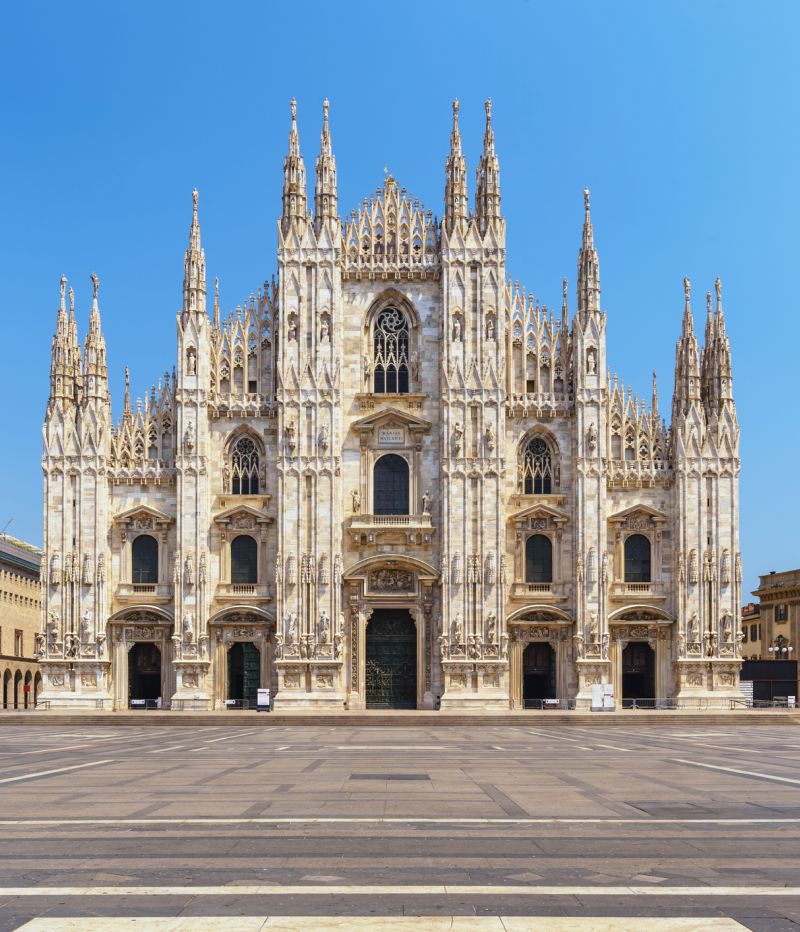 Milan Italy, city skyline at Milano Duomo Cathedral empty nobody