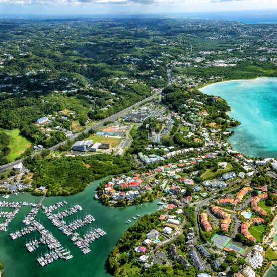 Aerial view of Marina Bas du Fort, Pointe à Pitre, Grande Terre, Guadeloupe, Lesser Antilles, Caribbean.