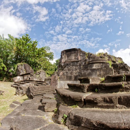 Ruins of the church of Saint Pierre destroyed by Mount Pelee eruption in 1902 Martinique, FWI