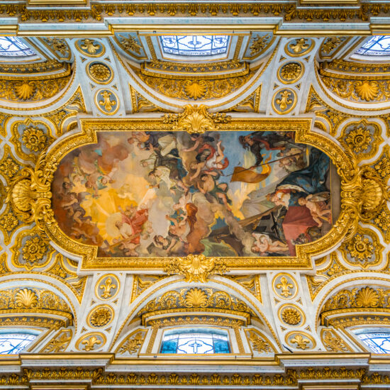 The ceiling of the Church of Saint Louis of the French in Rome, Italy.