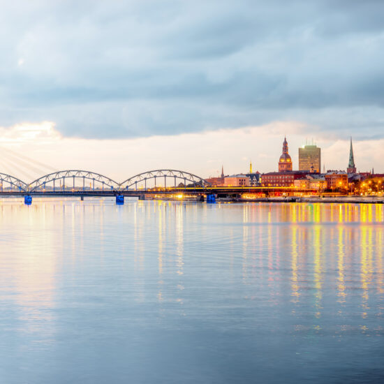 Riga cityscape night view
